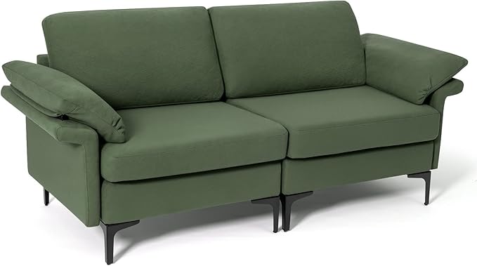 Giantex 72.5 L Loveseat 2-Seat Sofa Couch with Removable Armrest Pillows Metal Frame Legs Comfy Cushions Modern Furniture for Living Room Reception Room Office Easy Assembly Green