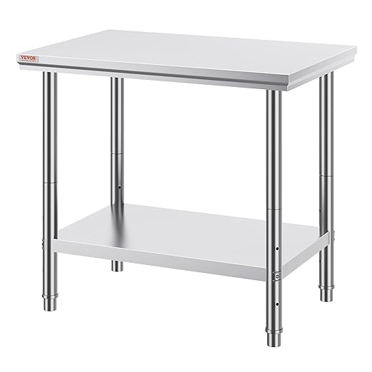 Vevor Stainless Steel 900x600x800 mm Commercial Kitchen Prep &amp Heavy Duty Metal Work Table with Adjustable Feet for Restaurant Home and Hotel : Industrial &amp Scientific