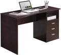 Brown Wood Desk with Storage Featuring 3 Drawers Under Table Shelf Contoured Top for Home Office Use As Writing Desk Or Computer Workstation