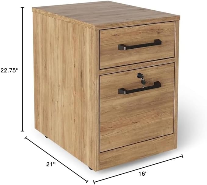 NBF Trenton Office Files Pedestal Cabinet - Two Drawer File Cabinet with Lock - Office Filing Cabinets with Laminate and MDF Core - Modern Mobile File Cabinet Document Storage (16 W Monarca)