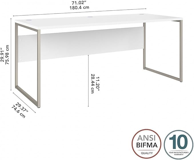 Bush Business Furniture Hybrid 72W x 30D Computer Table Desk with Metal Legs in White