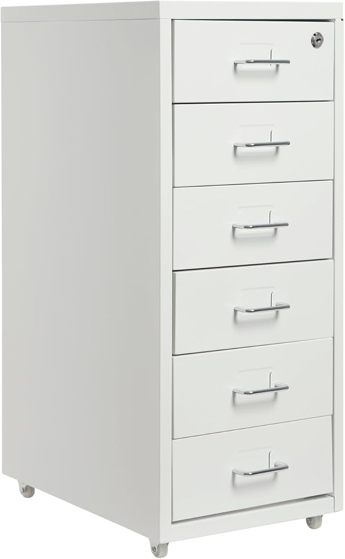 6 Tiers File Cabinet with Lock Steel Office Filing Cabinets Vertical File Storage Cabinet with Wheels Filing Organization Storage Cabinets for Home Office Storing Files Letter Stamps