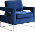 Pemberly Row Upholstered Navy Velvet Accent Chair Contemporary Design Stainless Steel Legs with Chrome Finish Solid Wood Frame High-Density Foam Seat 33.5 W x 29.5 D x 35.5 H Living Room
