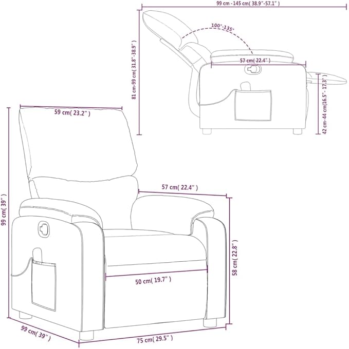 vidaXL Leather Massage Recliner Chair for Living Room Home Theater 6-Point Vibration Massage Adjustable Back &amp Footrest Side Pocket Gray