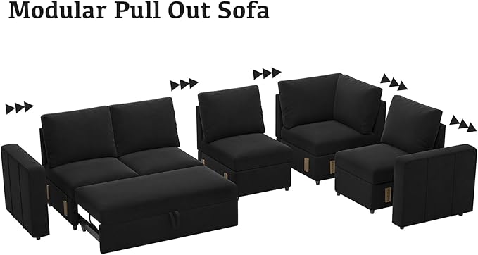 Belffin Velvet Middle Single Module Seat for Modular Sectional Sofa Armrest Module for Sectional Sleeper Sofa Bed Black