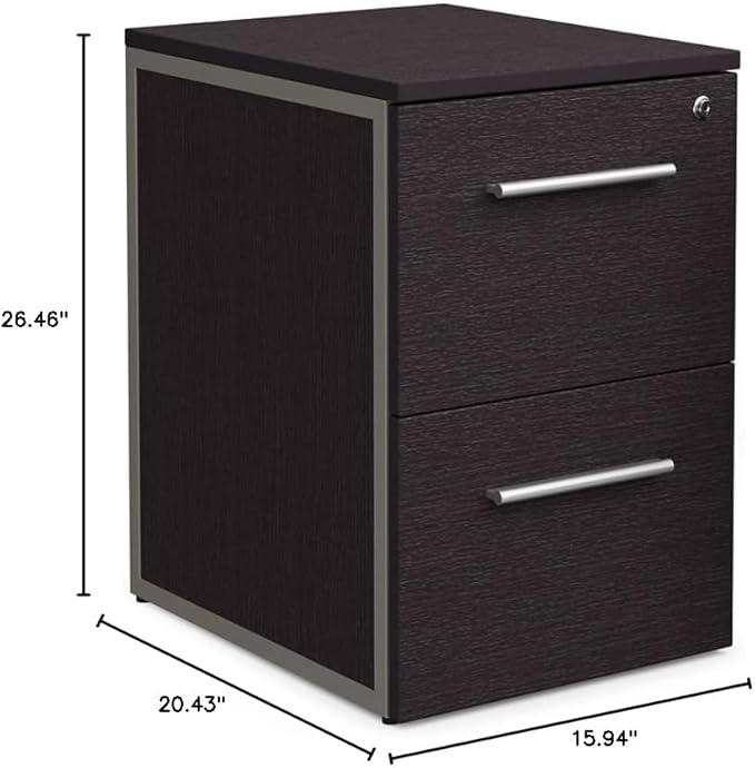 NBF Office Files Pedestal Cabinet - Two Drawer File Cabinet with Lock - Espresso Laminate Office Filing Cabinets - 26.46 H Modern Mobile File Cabinet Document Storage