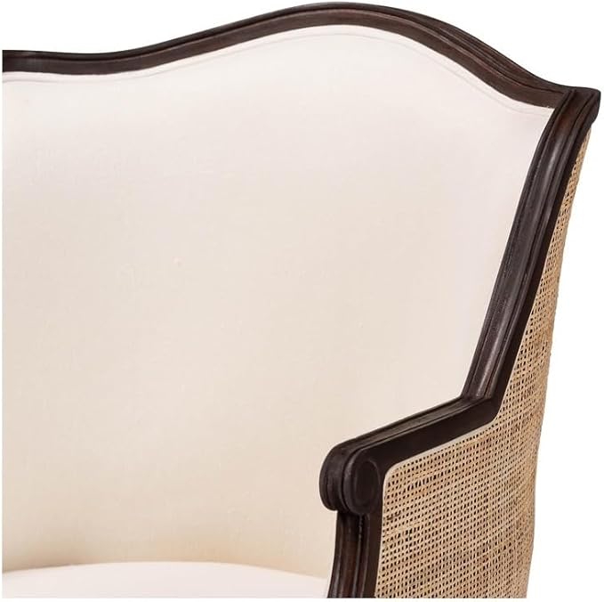 Beige Upholstered Armchair with Woven Accents - Elegant Living Room Chair