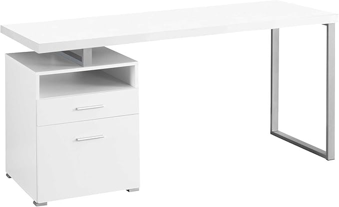Computer Desk Home Office Laptop Left Right Set-up Storage Drawers 60 l Work White Laminate Grey Metal Contemporary Modern