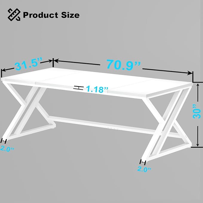 LVB White Long Computer Desk Modern Large Wood Metal Office Desk Farmhouse Pc Study Work Writing Desk for Two Person Rustic Double Workstation Executive Desk for Home Bedroom Living Room 70 Inch