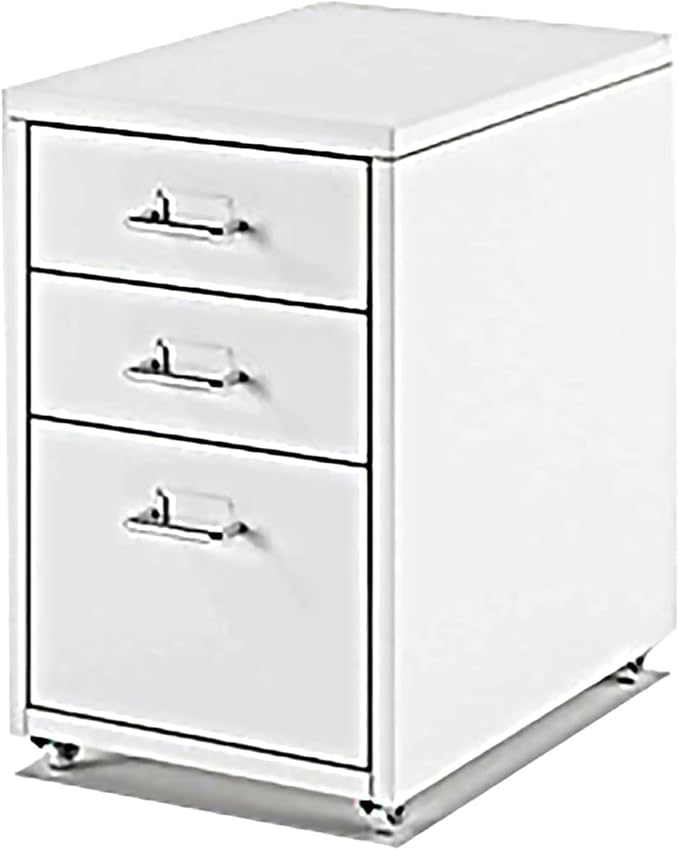 ELEFOCUS Mobile Pedestal Metal File Cabinet 3 Drawers Round Edge Home Office (Size:11.02x16.14x19.29inchColor:White)