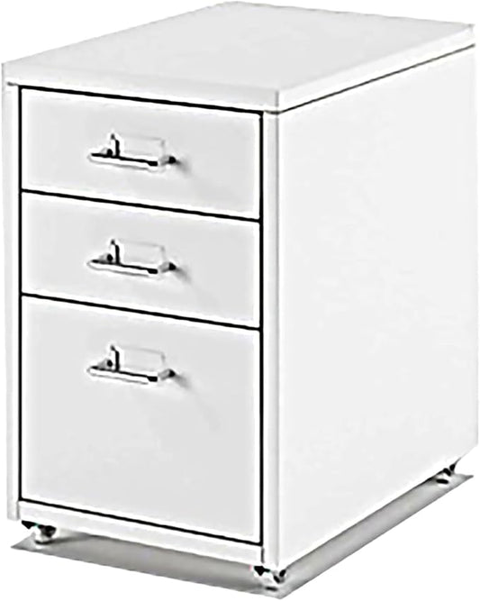 ELEFOCUS Mobile Pedestal Metal File Cabinet 3 Drawers Round Edge Home Office (Size:11.02x16.14x19.29inchColor:White)