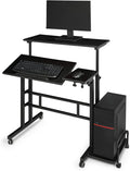 Magshion Standing Desk with Wheels Height Adjustment from 28 to 45 Sit to Stand Up Mobile Computer Desk Rolling Laptop Cart for Home Office Walking Pad Writing and Gaming Black