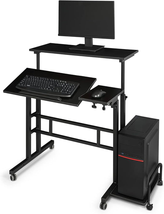 Magshion Standing Desk with Wheels Height Adjustment from 28 to 45 Sit to Stand Up Mobile Computer Desk Rolling Laptop Cart for Home Office Walking Pad Writing and Gaming Black