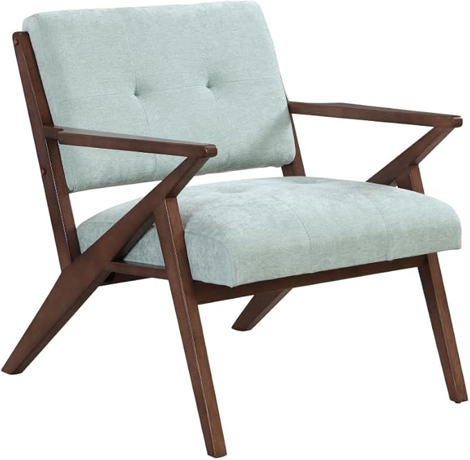 Mid-Century Modern Accent Chair with Plush Cushions Angled Arm Design and Sturdy Solid Wood Frame – Perfect for Cozy Living Room Bedroom or Office Seating