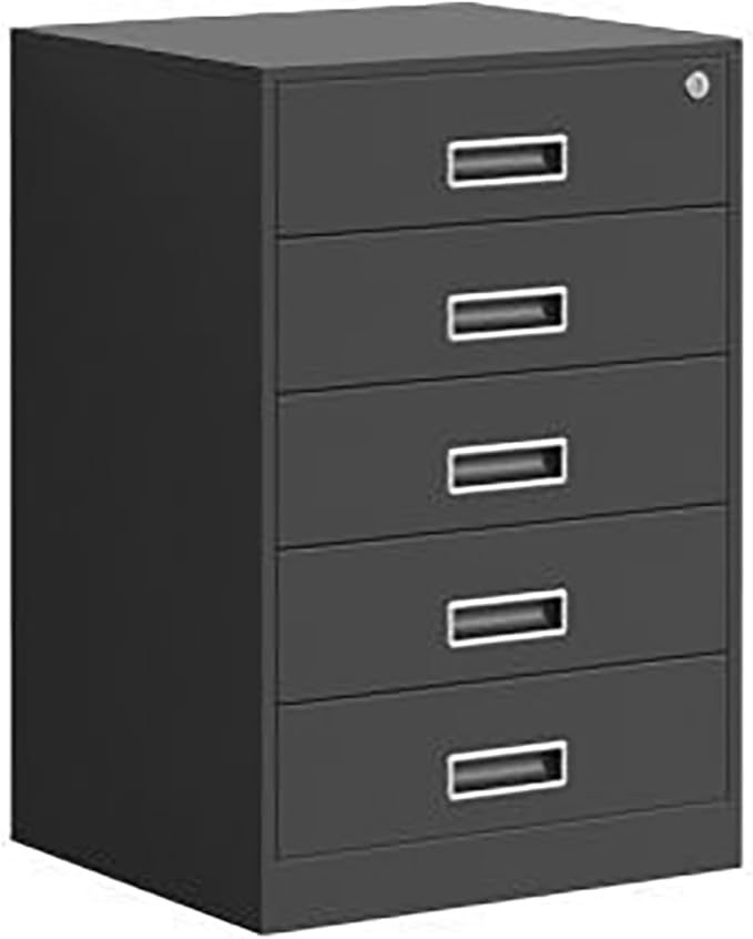 COYEUX 5 Drawers Freestanding Filing Cabinets with Lock Fully Assembled Metal File Cabinet Pre-Assembled Steel Pedestal Under Desk Home Office Utility Cabinet
