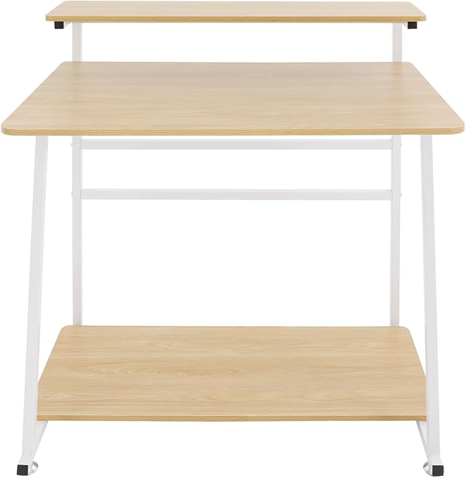 Home Office Desk3 Tier Rolling Computer Desk36inch Modern Home Desk Computer Desk Writing Table with Under Desk Storage Shelves for Home Office Study Bedroom (White+Log Color)