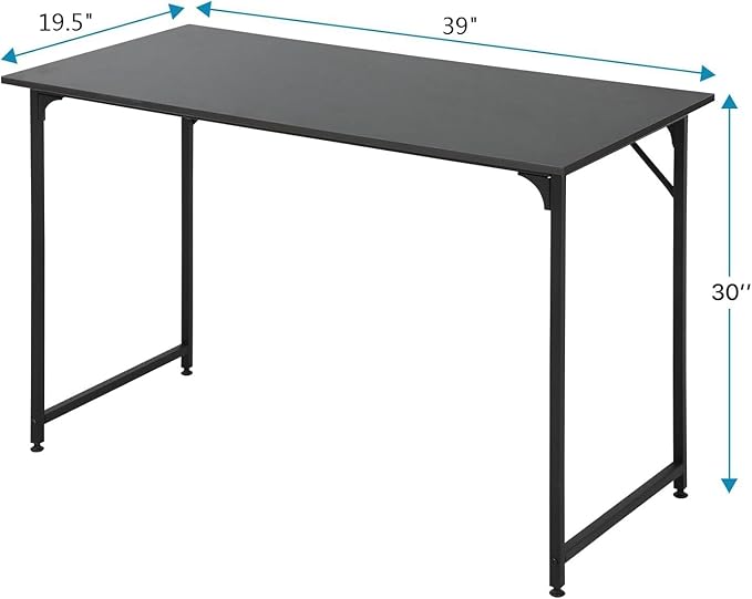 Dkelincs 40 Inch Small Computer Desk Home Office Desk Writing Desk Modern Simple Style Study Work Table with Metal Frame Easy Assembly Adjustable Feet Water-Resistant Scratchproof Surface Black
