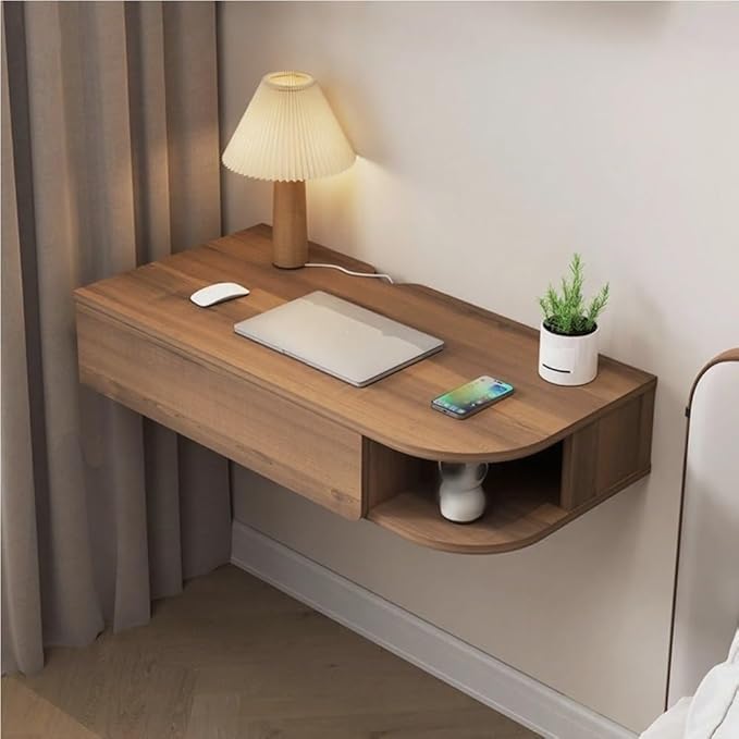 Versatile Floating Desk with Drawers Stylish Writing Study Table Wall Mounted Desk for Living Room Bedroom Home Office(Brown B6.4 * 16.1 * 31.5in)