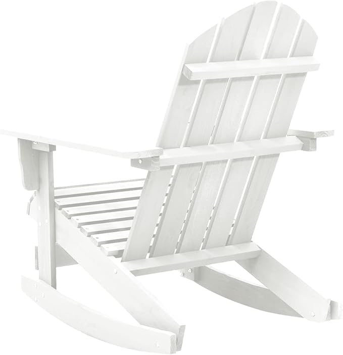 Garden Rocking Chair Wood White Chair Living Room Chair with Sleep Function