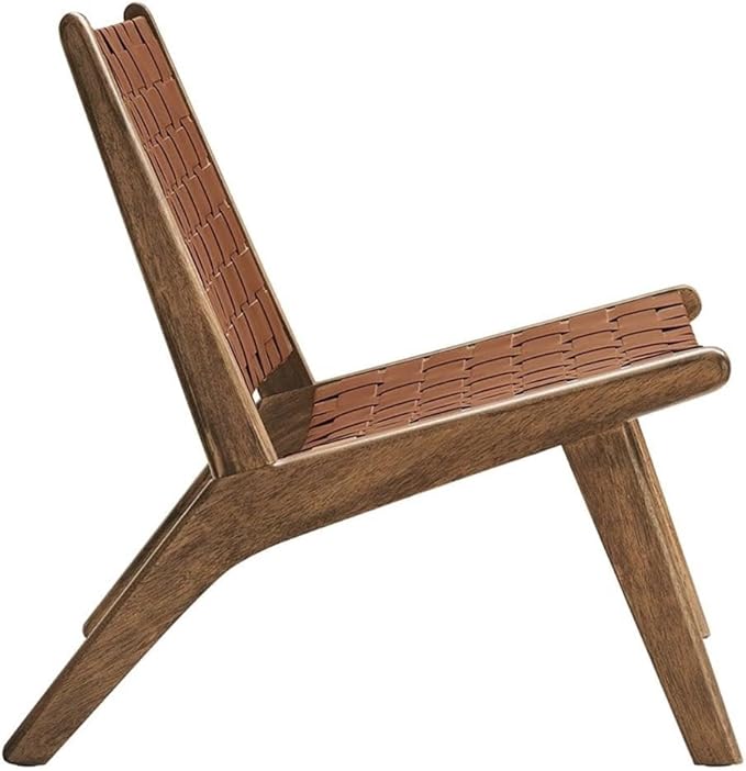 Modway Saoirse Faux Leather Wood Accent Lounge Chair in Walnut Brown