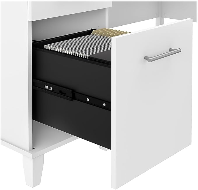 Bush Home Somerset 60W L Shaped Desk with Hutch in White