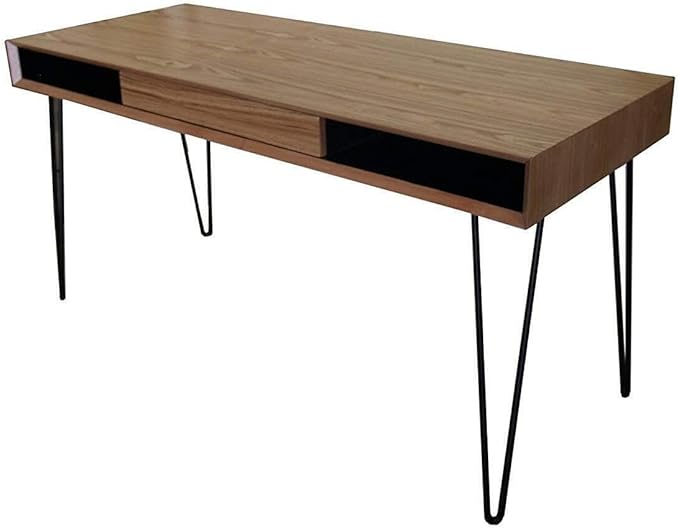 Home Office Desk 59 Large Computer Writing Table Oak Top Metal Legs Easy Assembly