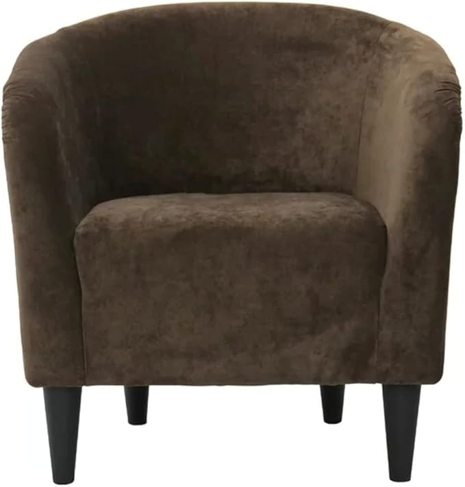 Luxurious Soft Velvet Wide Barrel Living Room Chairs with Tapered Legs Size 30.50'' H x 29.50'' W x 27.75'' D | Recessed Arms Elegant Luxe Touch Plush Comfy Seating | Rich Look Godiva Brown Color