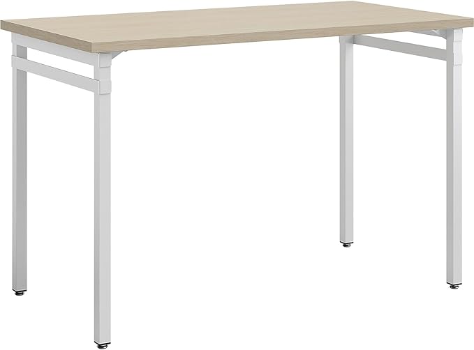 Safco Modern Home Office Desk Beige Wood Laminate White Powder Coat Steel Frame