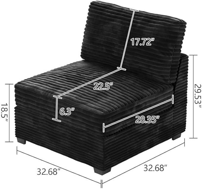 HOOOWOOO Modular Sectional Sofa Couch Matching Middle Seat(Black Velvet Corduroy)