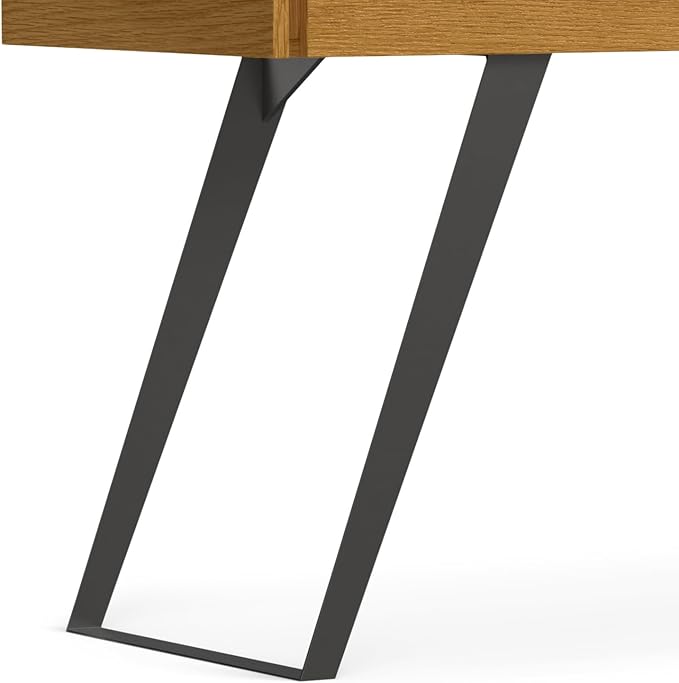 SIMPLIHOME Lowry Desk - 72 Inch Wide Solid Oak Veneer and Metal Writing Desk in Oak Modern Industrial Home Office Computer Table for Workspace with 2 Deep Drawers and Flip-Down Keyboard Tray