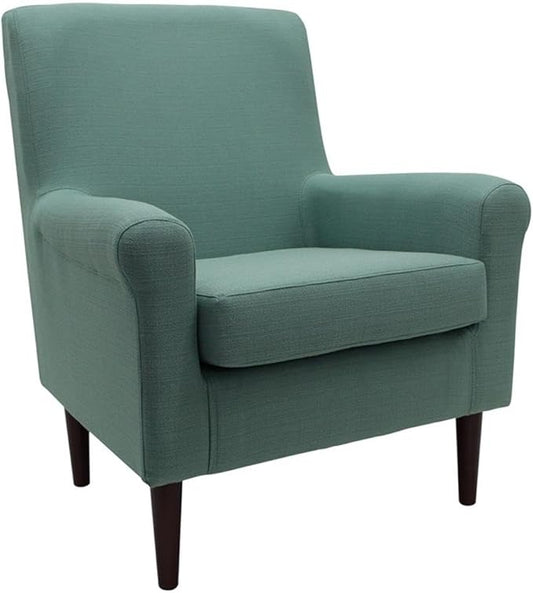 Pemberly Row Rolled Arm Lounge Chair 35 H x 28 W x 30 D Fabric Upholstery in Blue Finish Comfortable Accent Chair for Living Room or Bedroom Seating