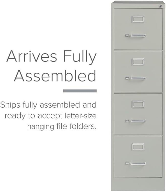 Pemberly Row 4 Drawers 52 Vertical Gray Metal Filing Cabinet Lockable Pre-Assembled Stationary Letter Size for Home Office