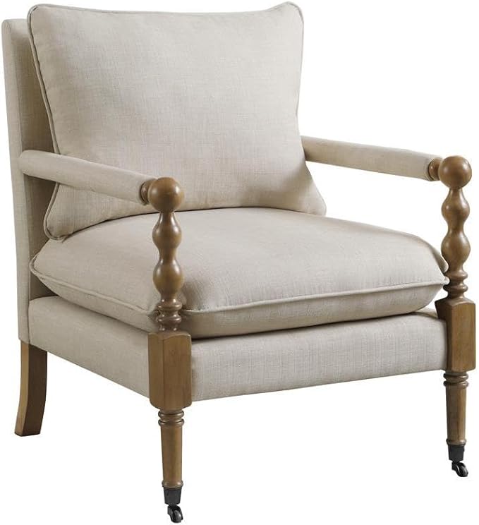 Beige Upholstered Accent Chair with Casters Perfect Armchair for Living Room Small Living Room Chair Stylish and Comfortable Arm Chairs