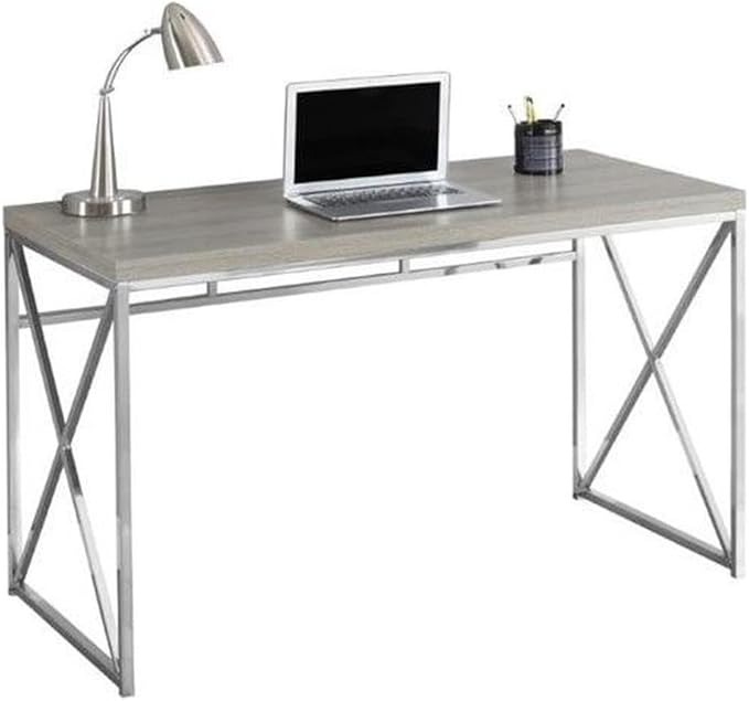 Monarch Specialties I 7204 Computer Desk Home Office Laptop Work Metal Laminate Brown Chrome Contemporary Modern