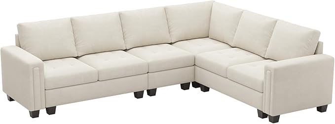 Belffin Modular Sectional Sofa L Shaped Couch with Reversible Chaises 6-Seater Convertible Sectional Sofa Couch Velvet Corner Sofa Beige