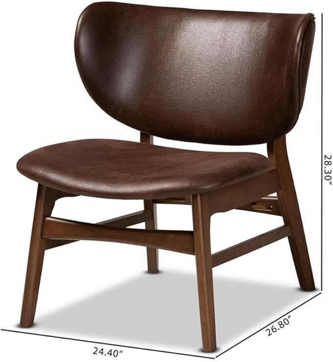 Baxton Studio Marcos Mid-Century Modern Dark Brown Faux Leather Effect and Walnut Brown Finished Wood Living Room Accent Chair