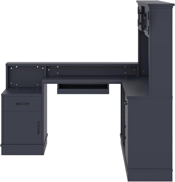 L-Shaped Home Office Desk with Storage Drawers Shelves and Cabinet Study Table Gaming Computer Desk with Keyboard Tray for Apartroom Living Room Blue