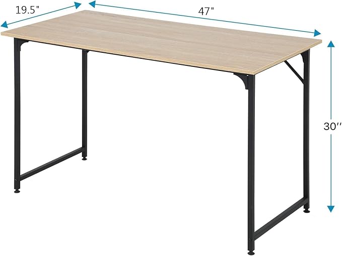 Dkelincs 47 Inch Computer Desk Home Office Desk Gaming Writing Desk Modern Simple Style Study Work Table with Metal Frame Large Legroom Adjustable Feet Water-Resistant Nature