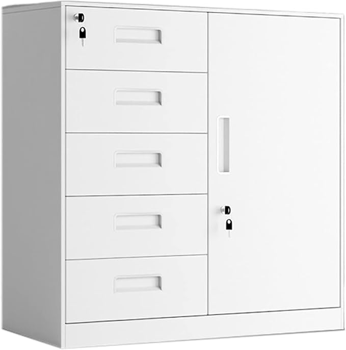 File Cabinet Low Cabinet File Cabinet Office Tin Financial Data Cabinet with Lock Small Cabinet Under Desk Storage(Color:D-5 Drawer) 1.0mm