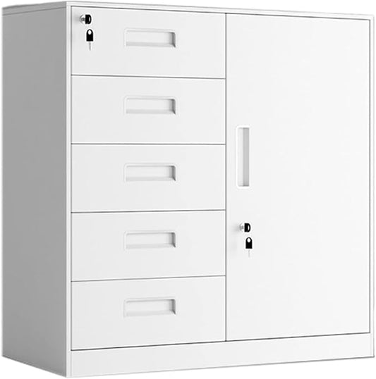 File Cabinet Low Cabinet File Cabinet Office Tin Financial Data Cabinet with Lock Small Cabinet Under Desk Storage(Color:D-5 Drawer) 1.0mm
