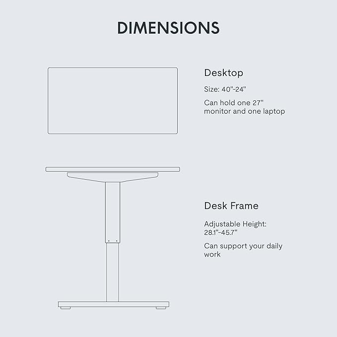FLEXISPOT EN1 One-Piece Adjustable Desk 40 x 24 Inches Stand Up Desk Workstation Electric Standing Desk with Seamless Desktop (Silver Frame + 40 inches White Top 2 Packages)