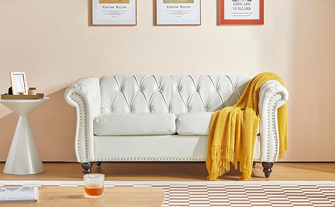 AVZEAR Chesterfield Loveseat Sofa Upholstered Sofa Modern Sofa Couches Set Style Button Tufted PU Chesterfield Sofa for Living Room Apartment PU White