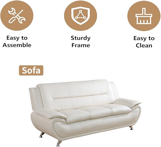Leather Couch SetCream Sectional Sofa for Living Room Furniture Sets3 Seater Couch for Living Room/Office/Bedroom/Apartment
