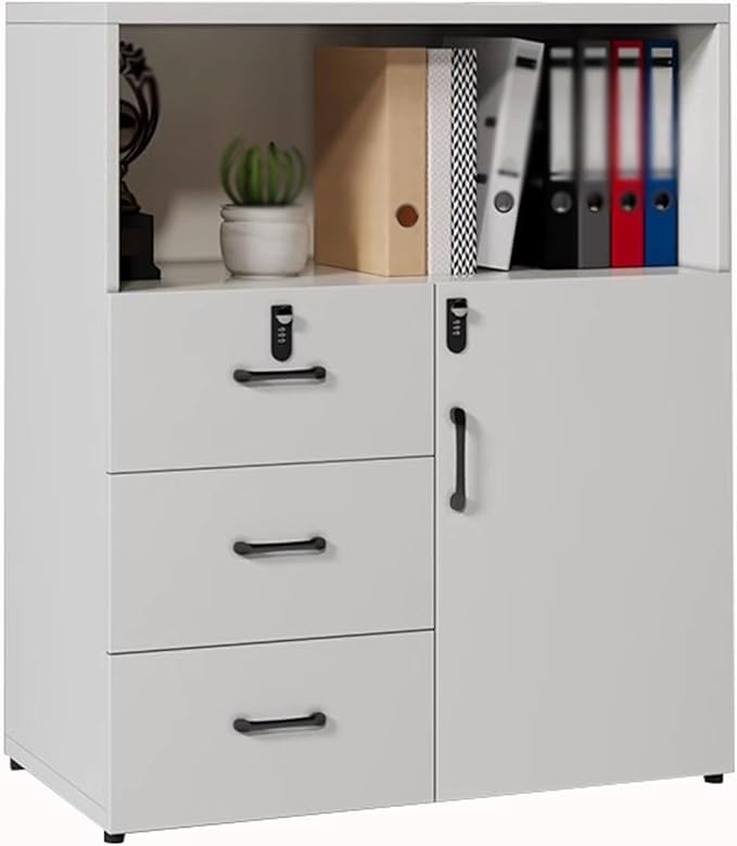 Office Short Cabinet Three-Door File Cabinets Drawer Locker Partition Wall with Lock File Information(A80x40x120cm)