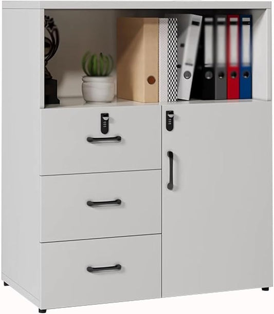 Office Short Cabinet Three-Door File Cabinets Drawer Locker Partition Wall with Lock File Information(A80x40x120cm)