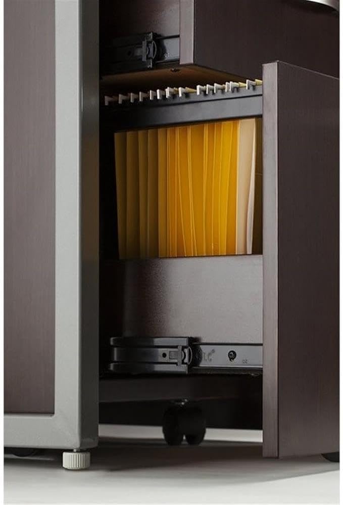 Scranton &amp Co 3 Drawer Mobile File Cabinet 25.37H x 15.98W x 20.08D Laminate MDF Steel Mocha Cherry Finish Lockable Letter/Legal Files Rolling Casters Fits Under Desk Office Storage Solu