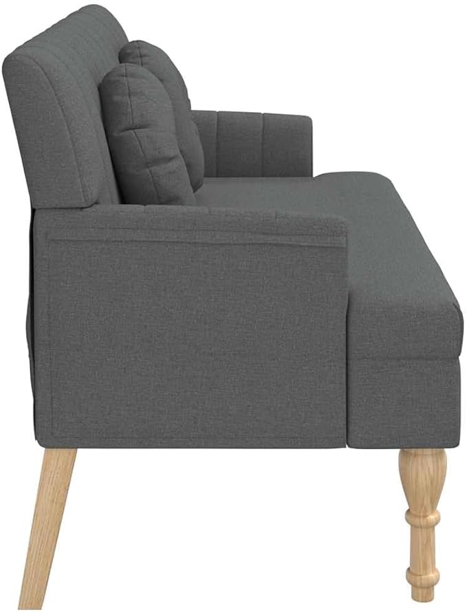 vidaXL 44 W Small Loveseat with Round Pillows Fabric Sofa with Armrests &amp Wooden Feet Modern 2 Seater Couch for Small Spaces Ideal for Living Room &amp Bedroom Dark Gray
