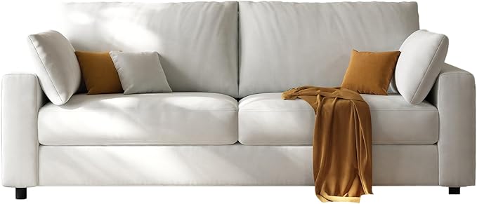 71” Loveseat Sofa Mid Century Modern Decor Love Seat Couches for Living Room Linen Fabric Deep Cushions Couch for Bedroom Solid and Easy to Install Love Seats Furniture (Beige 71 Inch)