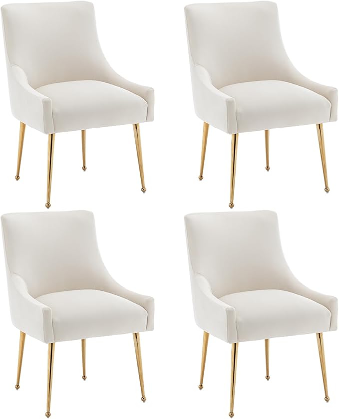 Dining Chairs Set of 4 Modern Velvet Dining Room Chairs with Gold Legs Upholstered Accent Chairs for Living Room/Restaurant/Study Room(Beige)