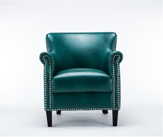 Pemberly Row Modern Club Accent Chair Teal Green Faux Leather Upholstery Hardwood Frame Chrome Nailhead Trim Solid Wood Legs No Assembly Comfortable Seating for Living Room Bedroom or Office